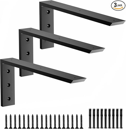 Premium Heavy Duty Countertop Brackets 14 inch 3 Pack (2/5" Thick),Granite Countertop Support 12" x 6" x 2 1/2",Shelf L Bracket Metal Corbels Suitable for Quartz,Wood,Concrete and Laminate Countertops