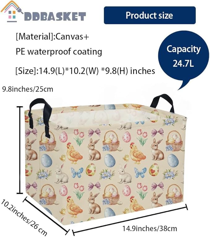 Easter Baskets for Kids Gift Basket Empty Baby Basket for Boys and Girls Rectangular Toy Storage Bins Organizer Bin Box Cute Room Decor for Home(Easter Baskets)