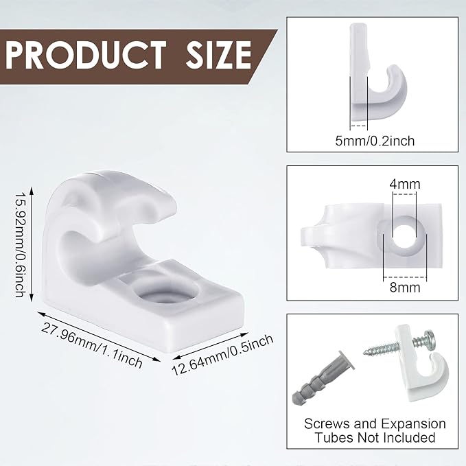 Amyhill 20 Pieces Wire Shelf Clips Down Wall Brackets Wire Shelving Accessories Plastic Heavy Duty Shelf Bracket Clips for Metal Shelving Screws and Expansion Tube Not Included (White)