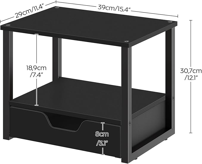 Desktop Printer Stand, 2-Tier Printer Table with Non-Woven Drawer, Multi-Purpose Desk Organizer for Home Office, Under Desk Open Organizer Shelf, Black PS01BB