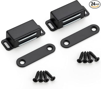 Ravinte 24 Pack Black Magnetic Door Catch, Matte Black Cabinet Magnets, Strong Magnetic Catch Latch for Kitchen Cabinets, Drawers & Cupboards, Stainless Steel Closures