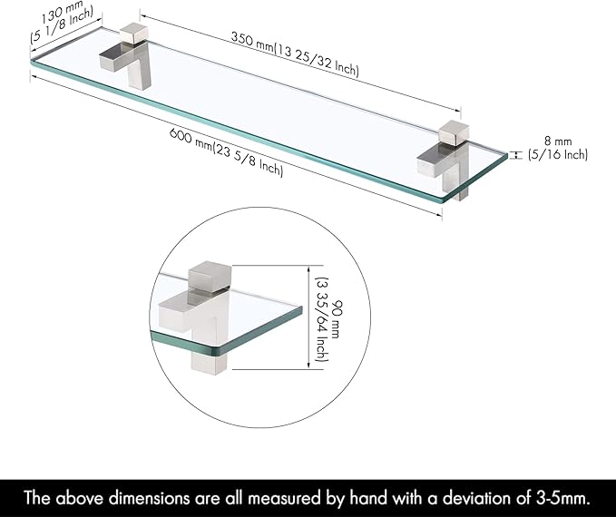 KES 24 Inch Bathroom Glass Shelf Wall Mounted Tempered Glass Shelf Brushed Nickel Finish, BGS3201S60-2