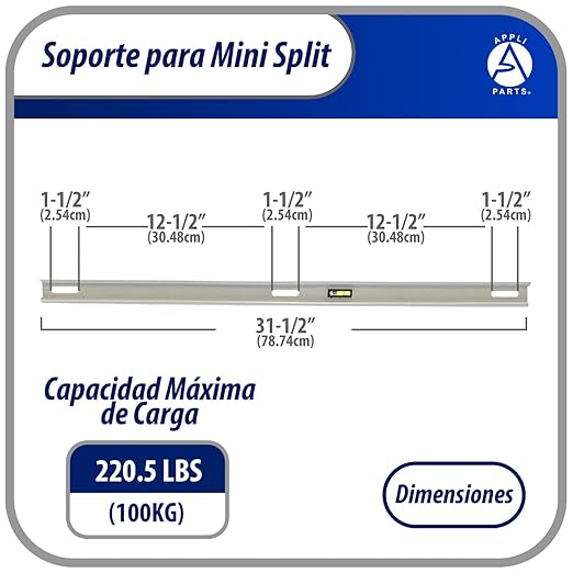 Appli Parts soporte para unidad condensadora de aire acondicionado tipo mini split hasta 160kg incluye barra transversal con nivel, pernos y gomas de fijacion APAB-3160