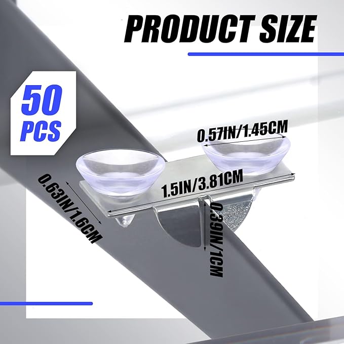 Tandefio 50 Pcs Center Shelf Rest Clip with Rubber Cushion, Galvanized Metal Glass Shelf Brackets Balancing Clip for Brackets to Hang Glass, Metal, Wood