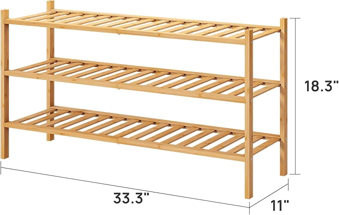 3-Tier Long Shoe Rack, Bamboo Wood Shoe Rack for Closet, Entryway & Hallway, Stackable | Beautiful | Functional | Sturdy