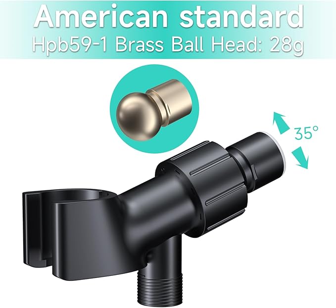 Adjustable Handheld Shower Head Holder- Premium ABS Bracket- Brass Ball 360 Degree Rotatable Arm Mount and Hose Connector, Shower Adapter- Easy Install and Replacement Parts, MAYYAYA (Mate Black)