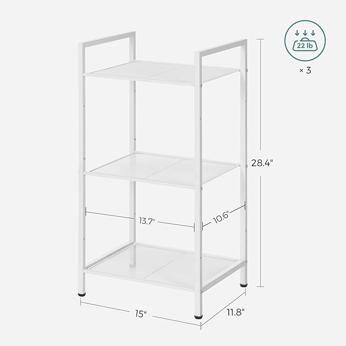 SONGMICS 3-Tier Storage Rack, Bathroom Shelf, Extendable Plant Stand with Adjustable Shelf, for Bathroom, Living Room, Balcony, Kitchen, White UBSC033W01, 11.8 x 15 x 28.4 Inches