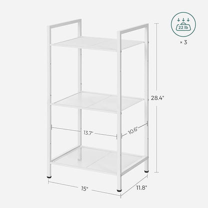 SONGMICS 3-Tier Storage Rack, Bathroom Shelf, Extendable Plant Stand with Adjustable Shelf, for Bathroom, Living Room, Balcony, Kitchen, White UBSC033W01, 11.8 x 15 x 28.4 Inches