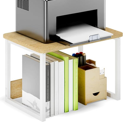 MARTY Printer Stand with Storage for Desk, Desktop Printer Stand Shelf Organzier for Home/Office Heavy Duty Printer Riser Under Desk Small Printer Table for Fax Machine Copier Scanner(Maple)