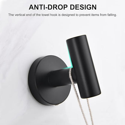 SetSail Towel Hooks for Bathrooms 6 Packs Screw-in Stainless Steel Bathroom Towel Hook Wall Mounted Matte Black Shower Towel Hooks for Coat Hanging, Drill Hole