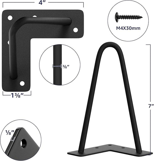 SMARTSTANDARD 7 Inch Heavy Duty Hairpin Furniture Legs, Metal Home DIY Projects for TV Stand, Sofa, Dresser with Rubber Floor Protectors Black 4PCS