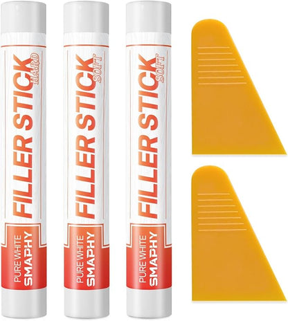 White Wood Filler Sticks 3 Pack - Fil Stick Quickly Fix Nail Hole, Ding, Scratch in Baseboard, Cabinet, Trim, Furniture & Drywall - Wood Repair Putty Wax Pen for Renters & Movers - Pure White