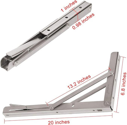 YUMORE Folding Shelf Brackets 20", Max Load: 330lb Heavy Duty Stainless Steel Collapsible Shelf Bracket for Table Work Bench, Space Saving DIY Bracket, Pack of 2