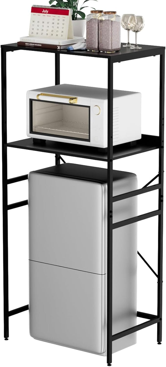 Mini Fridge Shelf Mini Fridge and Microwave Stand Over Mini Fridge Storage Rack Height Adjustable Microwave and Fridge Stand Suitable for Dorm, Kitchens, Offices, Black