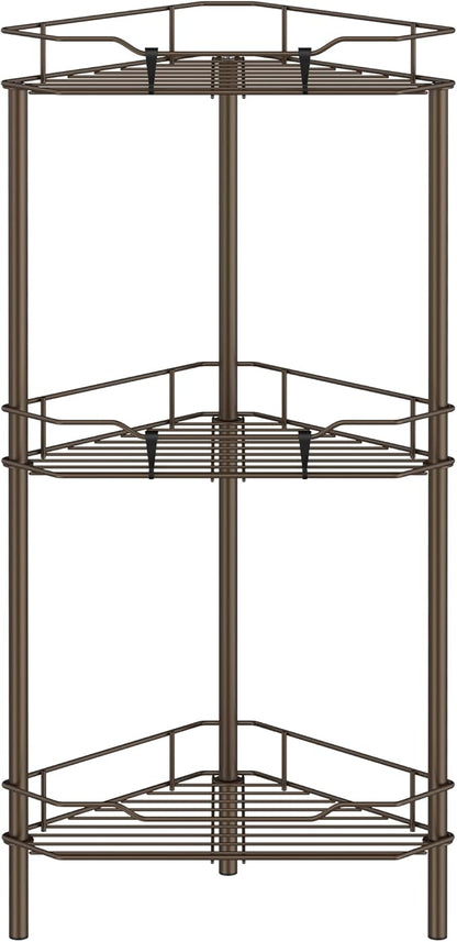 3 Tier Floor Standing Corner Shower Caddy Organizer Shelf with Hooks, Bathroom Shelves Stand Rack, Bronze