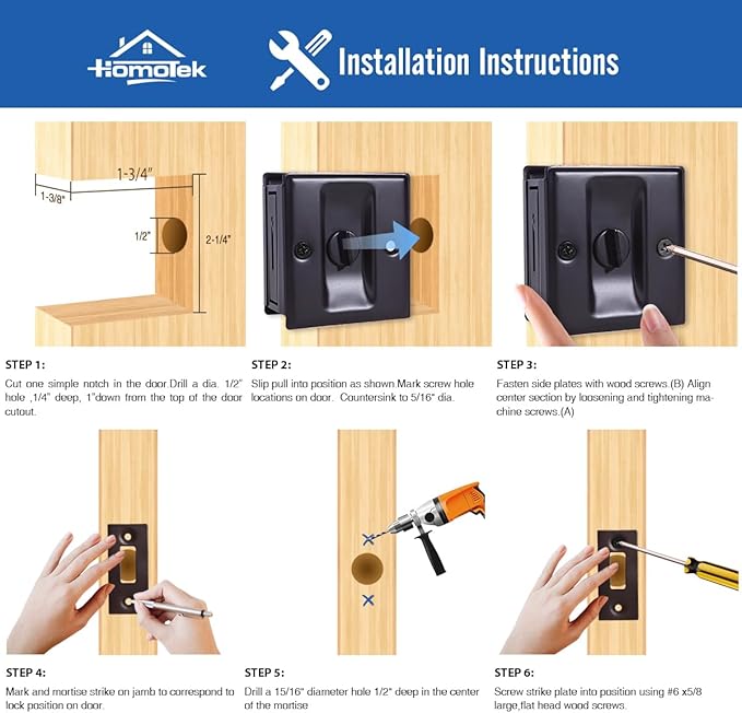 HOMOTEK 2 Pack Privacy Pocket Door Lock Hardware with Pull - Replace Old Or Damaged Sliding Door Locks Quickly and Easily, 2-3/4”x2-1/2”, for 1-3/8” Thickness Door, Oil Rubbed Bronze