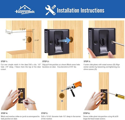 HOMOTEK 2 Pack Privacy Pocket Door Lock Hardware with Pull - Replace Old Or Damaged Sliding Door Locks Quickly and Easily, 2-3/4”x2-1/2”, for 1-3/8” Thickness Door, Oil Rubbed Bronze