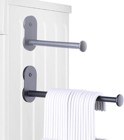 Extendable Magnetic Hanger Holder for Laundry Room, Clothes Hanger Orangizer Rack for Side of Washer or Dryer, Space Saving Laundry Storage, Black, Pack of 1