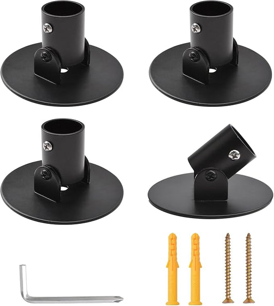 4pcs Shower Curtain Rod Bracket Black Flange Closet Rod Holder for Wall Mounting Titanium Steel Single Swivel Flange Rod Bracket with Screws