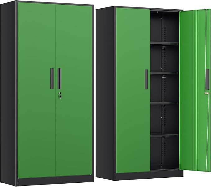 INTERGREAT Metal Lockable Storage Cabinet, 72” Storage Cabinet with 2 Doors and 4 Adjustable Shelves for Office, Home, Garage, Pantry (Assembly Required, Black Green)