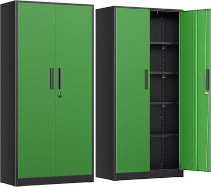 INTERGREAT Metal Lockable Storage Cabinet, 72” Storage Cabinet with 2 Doors and 4 Adjustable Shelves for Office, Home, Garage, Pantry (Assembly Required, Black Green)
