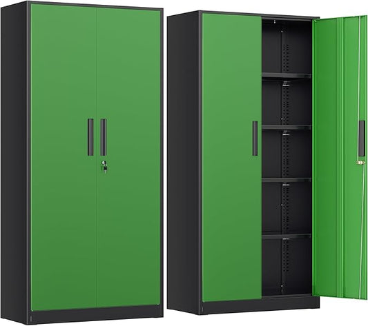 INTERGREAT Metal Lockable Storage Cabinet, 72” Storage Cabinet with 2 Doors and 4 Adjustable Shelves for Office, Home, Garage, Pantry (Assembly Required, Black Green)