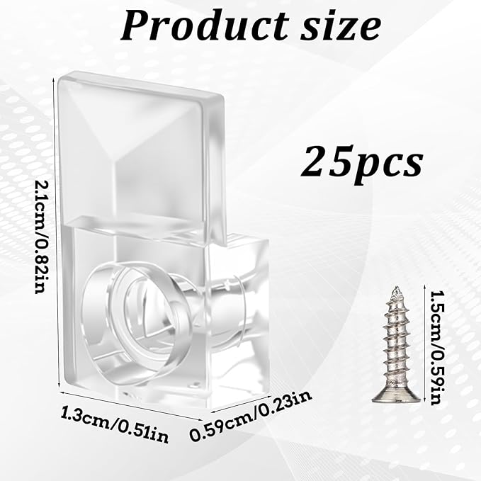 25 Pcs Mirror Holder Clips Kit, Clear Plastic Mirror Hanging Frameless Crystal Mirrors Mounting Hardware with Screw Glass Retainer Clips Kit Mirrors Holders for Wall Mounting and Cabinet Box Door