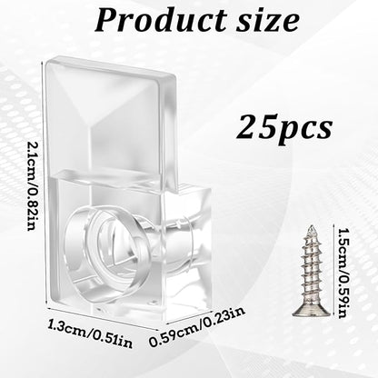 25 Pcs Mirror Holder Clips Kit, Clear Plastic Mirror Hanging Frameless Crystal Mirrors Mounting Hardware with Screw Glass Retainer Clips Kit Mirrors Holders for Wall Mounting and Cabinet Box Door