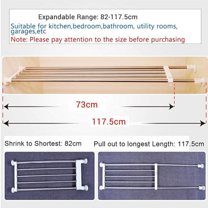 BAOYOUNI Expandable Closet Tension Shelf Rod Organizer Adjustable Storage Rack Heavy Duty Clothes Hanger Metal Space Saving Divider for Bathroom Kitchen Cupboard Wardrobe Bookshelf 32''-46'', Ivory