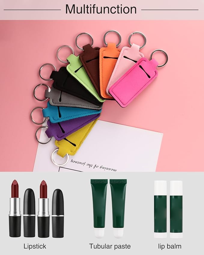 Chapstick Holder Keychain Lip Balm Holder Lipstick Sleeve Pouch Lip Gloss Holder Stocking Stuffers Gift for Women
