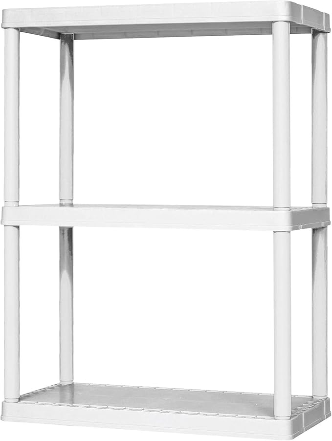 Gracious Living 3 Shelf Fixed Height Light Duty Storage Unit 12 x 24 x 33" Organizer System for Home, Garage, Basement, & Laundry, White (3 Pack)