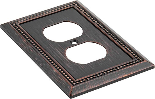 Henne Bery Sunken Pearls Heavy Duty Decorative Wall Plate Switch Plate Outlet Cover (Single Duplex, 3 Pack, Aged Bronze)
