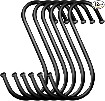 5 inch Extra Large S Hooks for Hanging, 6 Pack Heavy Duty Black S Hooks for Closet,Jeans Plants Jewelry Kitchen Pot Pan Cups Towels Hats