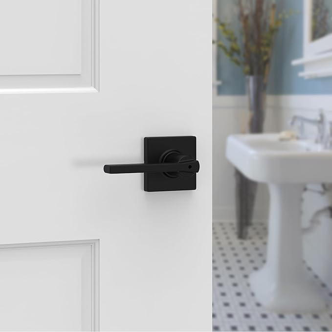 Kwikset Casey Interior Privacy Door Handle with Lock, Door Lever for Bathroom and Bedroom, Matte Black Reversible Keyless Turn Lock, with Microban Protection (Pack of 6)