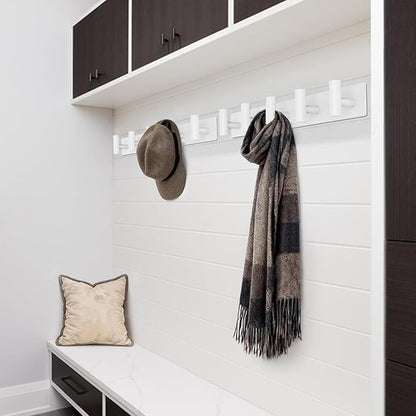 Coat Rack Wall Mount - 5 Hat and Coat Hooks, Heavy Duty Towel Racks for Bathroom Entryway, Wall Hooks for Hanging Robes Bags, Hat Rack Key Hanger Organizer (White)