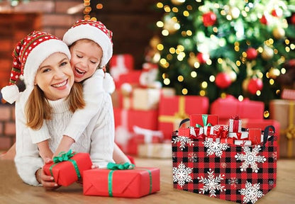 Rectangular Christmas Baskets,Snowflakes Basket Empty,Waterproof PE Coating Cute Bins for Kids with Handles,Gifts Baskets,Books Bin. (Red snowflakes)