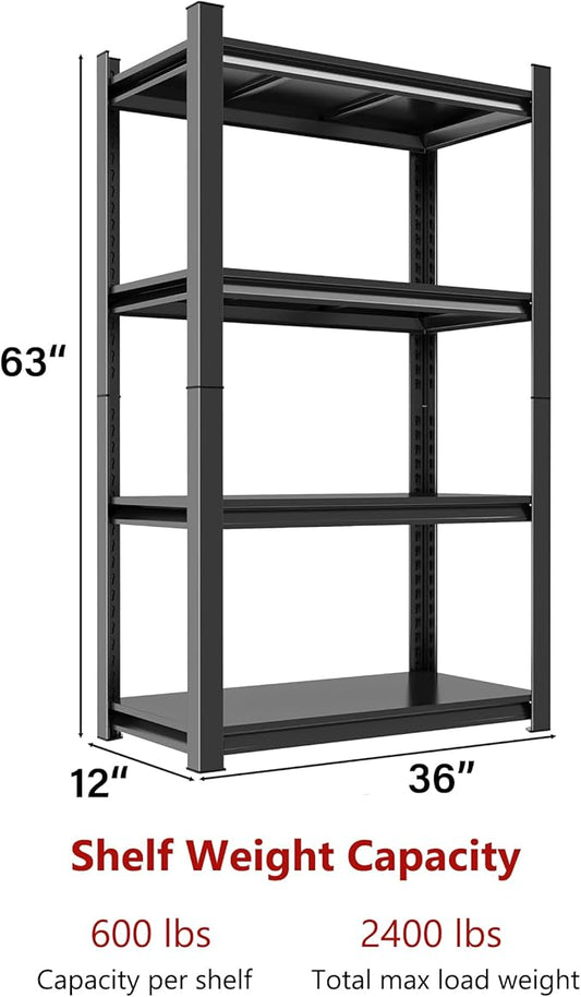 4-Tier (63''H x 35''W x 12''D) Metal Garage Shelving Unit, Storage Shelves Heavy Duty, Adjustable Upgraded Reinforced Double-Layer Columns for Space-Saving Garage with Easy Assembly