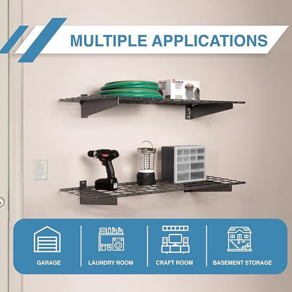 Hyloft Heavy Duty Steel Wall Garage Shelving, 36 in. x 18 in. Adjustable Wall Shelves for Garage Storage, Includes Hanging Rod, Max Shelf Load 200 Pounds, Item 777, 2-Pack, White