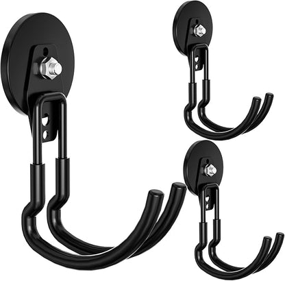 Heavy Duty Magnetic Utility Hooks ，J-Type Storage Hooks, with Anti-Slip Layer, Suitable for Metal Cabinets, Hanging Boards, Garage Shelves, Gardening Tools (Black 3-Piece Set)