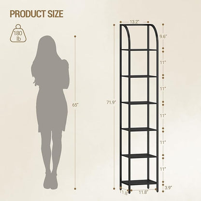 Bookshelf Narrow Bookcase, Tall Storage Rack with Steel Frame, Display Standing Shelf Unit, Skinny Book Shelf for Study Living Room Home Office, Industrial Style, 6-Tier Black BC56004B