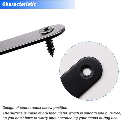 mxuteuk 86pcs Black Straight Flat Bracket,Stainless Steel Black Flat Brackets for Wood,Metal Mending Plate with Screws 36mm/46mm/56mm/76mm