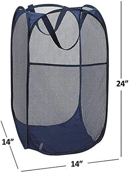 Pop up Laundry Hamper, Foldable Mesh Clothes Hamper for Kids Room, College Dorm or Travel, Collapsible Laundry Basket for Storage, Blue