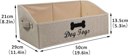 Large Dog Toy Basket Collapsible Dogs Toy Box Fabric Trapezoid Dog Toys Bin Storage for organizing pet Toys/Blankets/leashes/Rope Toys/Clothing-Can be Personalized-KhakiStripe