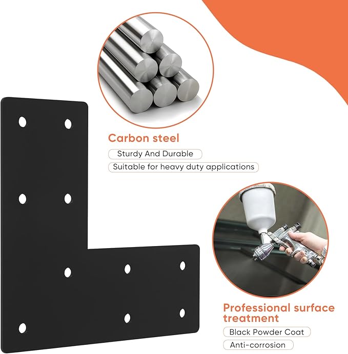 L Shape Flat Angle Bracket 4pcs, 7.5x7.5x3” L Mending Plate for 4x4,6x6 Post, L Shape Corner Brace Connector for DIY Projects-Home renovations, Construction, Shelving Systems