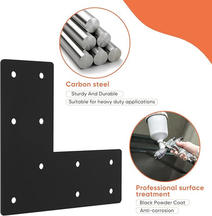 L Shape Flat Angle Bracket 4pcs, 7.5x7.5x3” L Mending Plate for 4x4,6x6 Post, L Shape Corner Brace Connector for DIY Projects-Home renovations, Construction, Shelving Systems