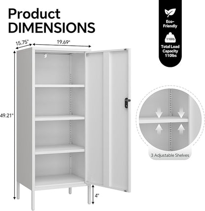 Metal Lokcer Cabinet (White, 19.69" D x 15.75" W x 49.21" H)