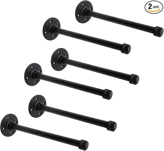 1/2" Industrial Black Iron Pipe Shelf Brackets, Rustic Wall Mounted DIY Shelving Bracket Hanging Custom Pipe Brackets for Floating Shelves (10 Inch, Piece, 6.0)
