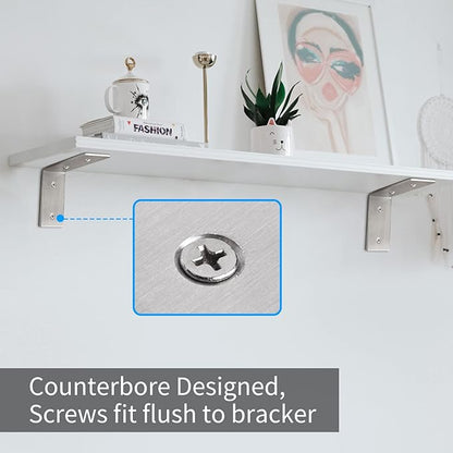 YUMORE L Brackets Heavy Duty, 5x3x1.8 Inch Stainless Steel Shelf Brackets Wall Mounted for Floating Shelves Industrial Farmhouse, Includes Hardware, Pack of 4