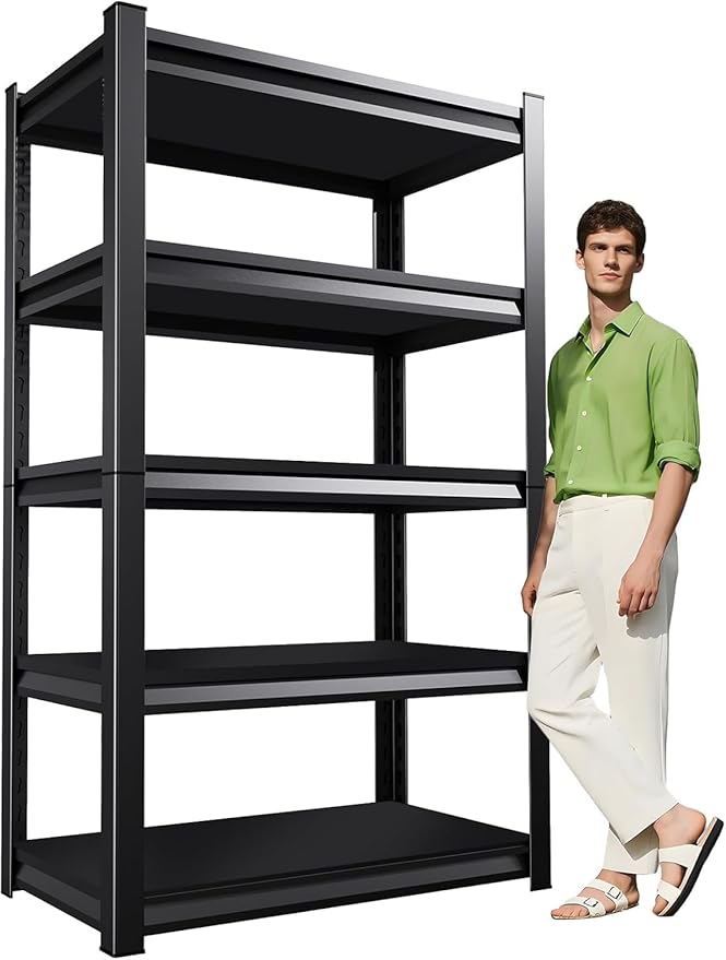 Garage Shelving,Heavy Duty Garage Storage Shelves,Metal Shelving Unit,5 Tier Adjustable Steel Utility Shelf,Use for Basement,Warehouse, Pantry Closet,Black (Steel-72 H*35.4" W*12" D)