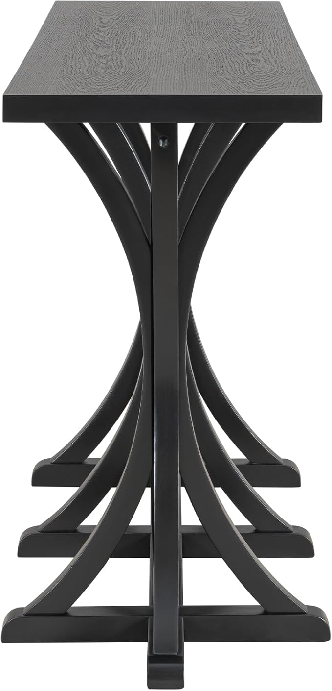 59.8" Wooden Console Table with Oak Veneer Top,Farmhouse Entryway Table with Rubber Wood Slender Curved Legs,Perfect for Living Room,Entryway,Hallway,Black